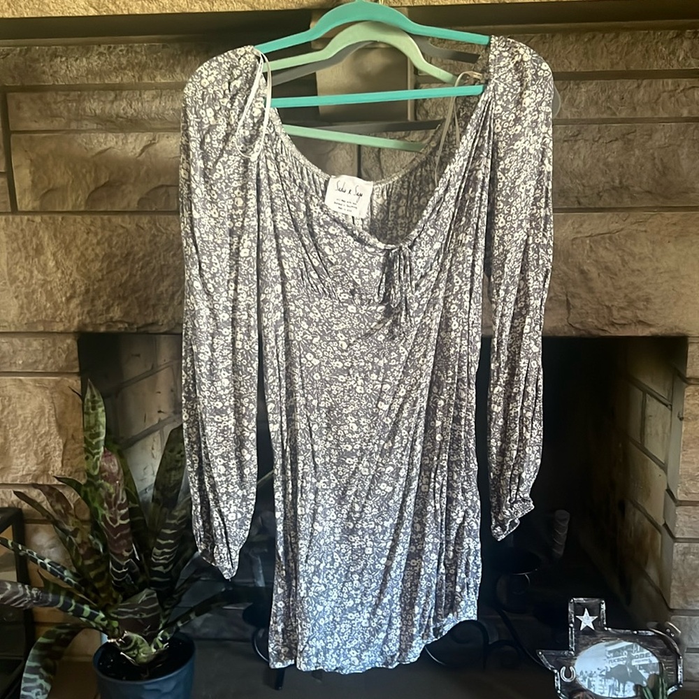 Sade & Sage NWT denim Blue dress peasant top L